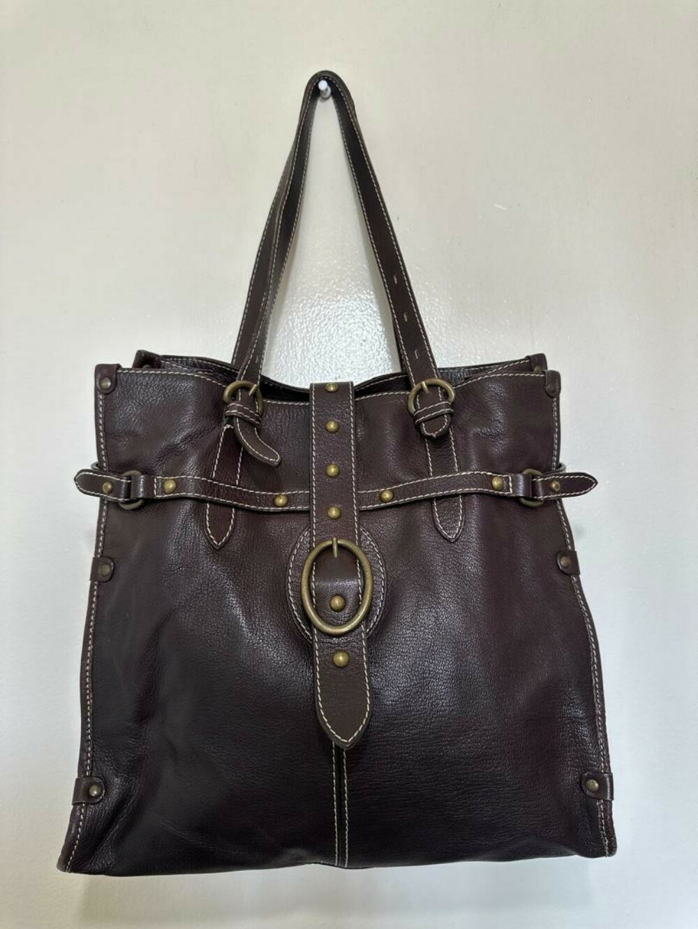 Claudia Firenze Dark Brown Vintage Italian Pebbled Leather Tote Bag